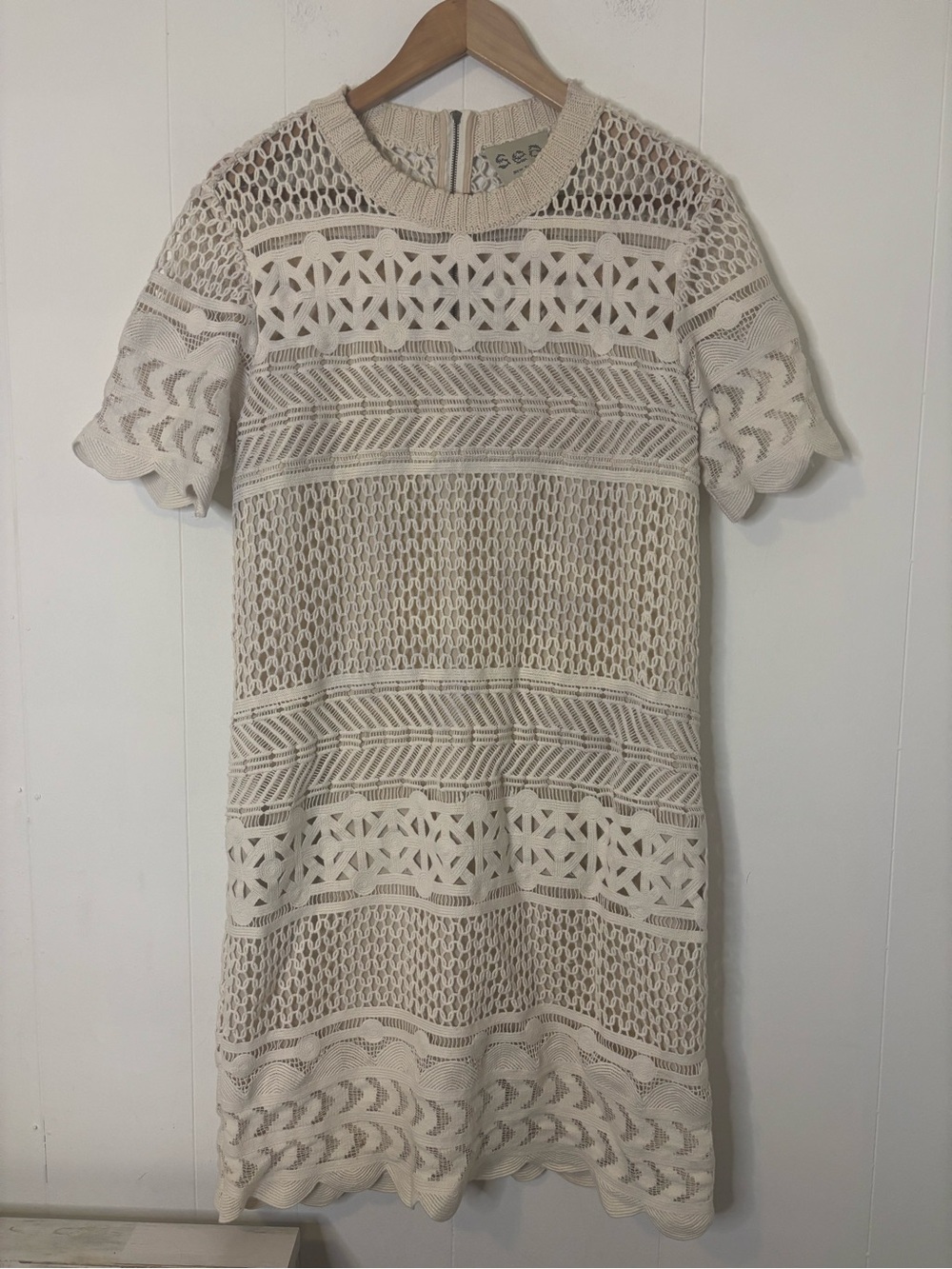 SEA New York Cream Crochet Mini Dress Short Sleeve Size 4